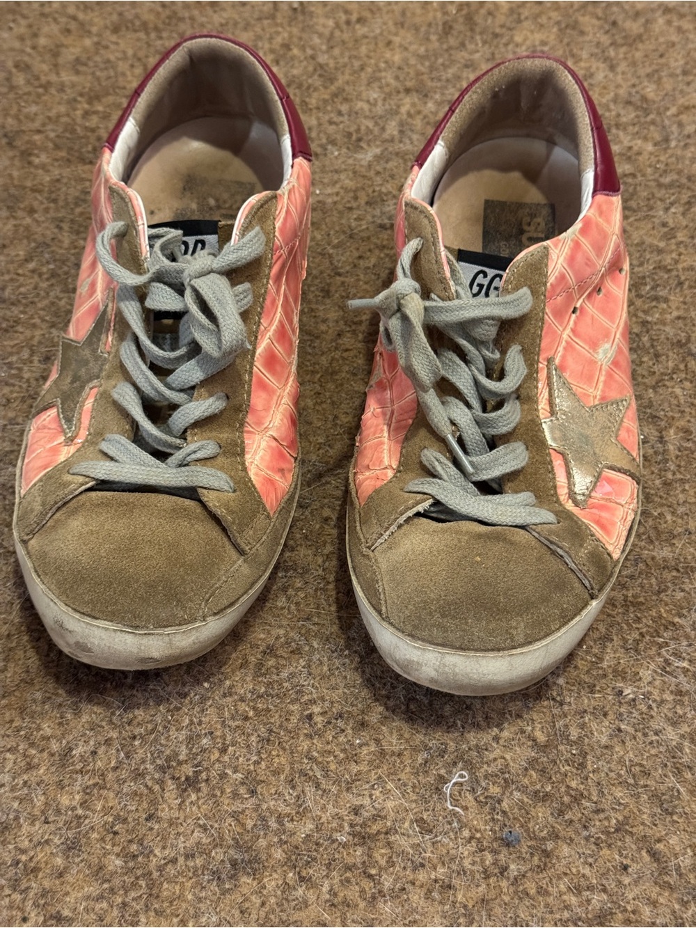 RARE Golden Goose Super-Star Pink Burgundy Crocodile Pattern Platinum Star Sz37 - Picture 2 of 10